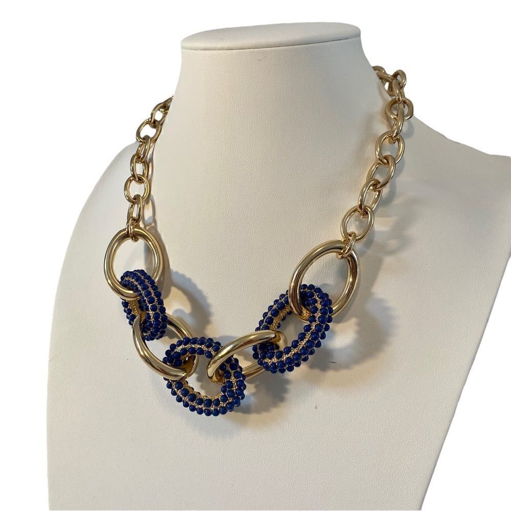 Banana Republic Blue & Gold Oval Statement Necklace.  Gorgeous! - Picture 3 of 5